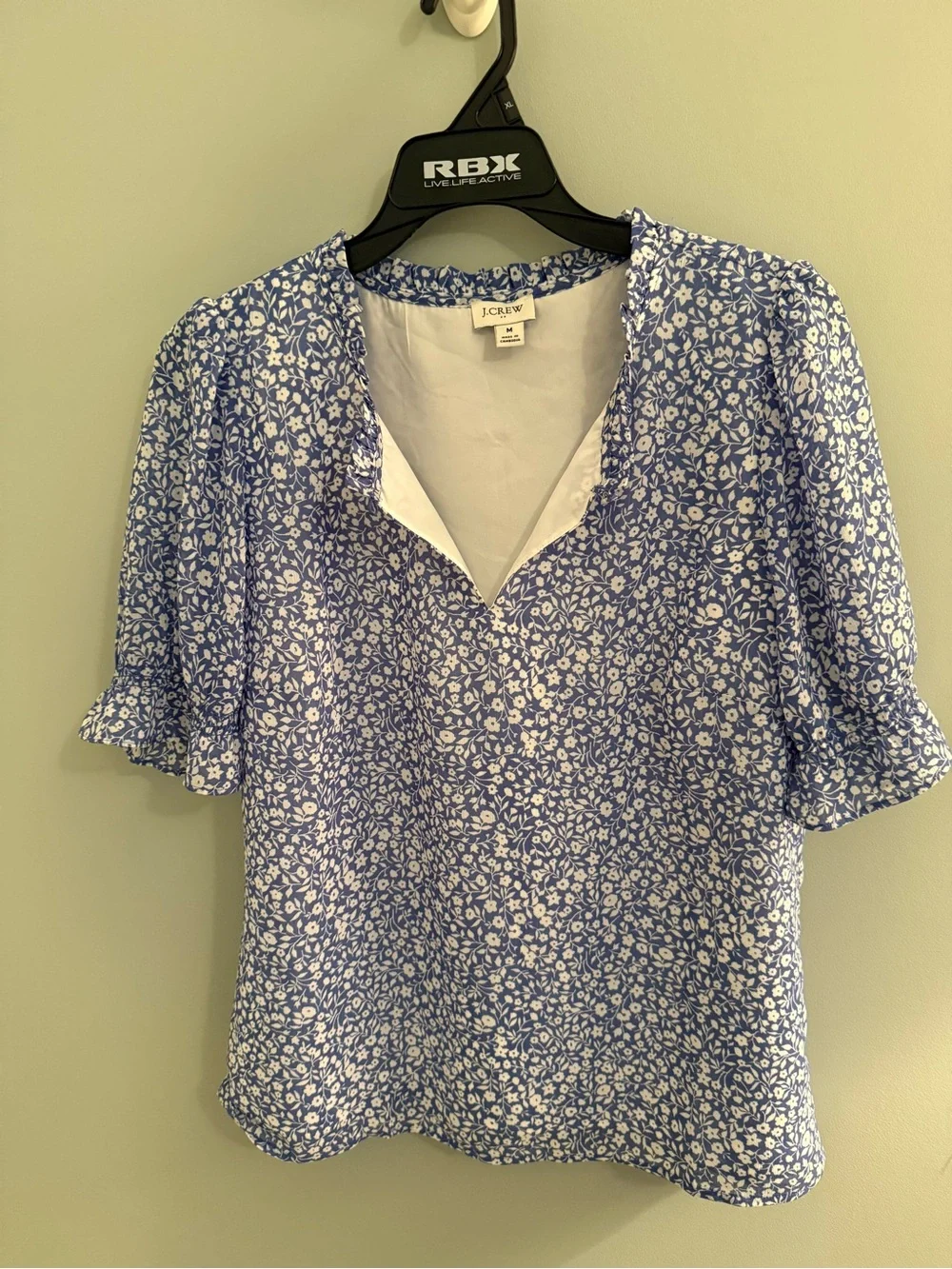 J. Crew Liberty London Luxury fabric Blue and White Floral Ruffle Sleeve Blouse